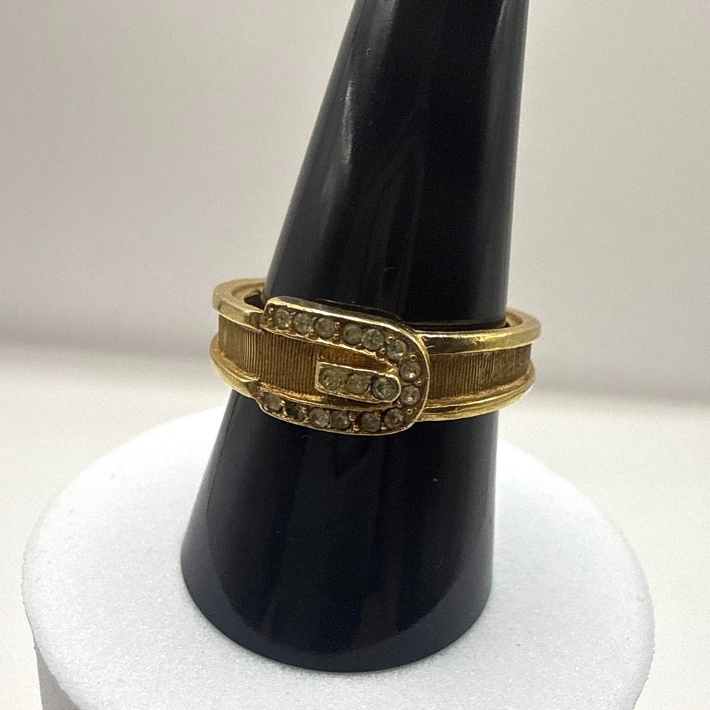 Vintage Avon Gold Tone‎ Belt Buckle Rhinestone Statement Ring Size 8.5